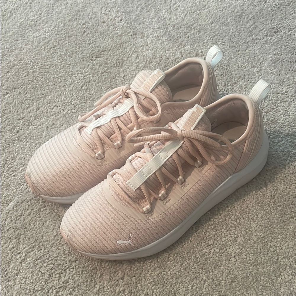 Puma Pink and White Sneakers Lightweight Knit Design